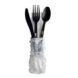 BetterEarth CPLA Black Mediumweight Cutlery Kit 4 Piece Fork Knife Spoon Napkin BE-CKMB