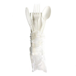 BetterEarth CPLA White Heavyweight Cutlery Kit 4 Piece Fork Knife Spoon Napkin BE-CKHW