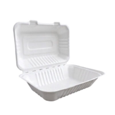 BetterEarth Sugarcane White Clamshell Hinged Container 9 in x 6 in BE-FC96