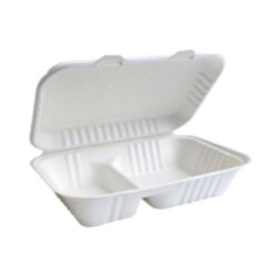 BetterEarth Sugarcane White Clamshell Hinged Hoagie Container 2 Compartment 9 in x 6 in BE-FC96-2