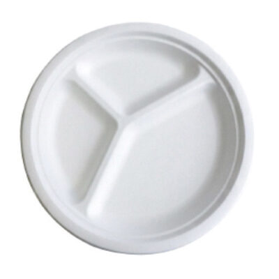 BetterEarth Sugarcane White Round Plate 3 Compartment 9 in BE-FRP9-3