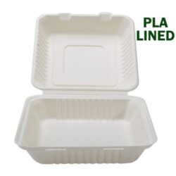 Conserveware Compostable PLA Lined Hinged Container 8 in x 8 in x 3 in 42SHDL8