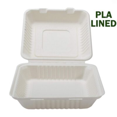 Conserveware Compostable PLA Lined Hinged Container 9 in x 9 in x 3 in 42SHDL9