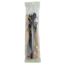 Conserveware Cutlery Kit CPLA Black 4 Piece Wrapped Fork Knife Spoon Napkin 42CKFSK.BK