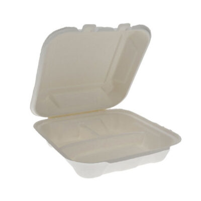 EarthChoice Fiber Blend Clamshell Hinged 3 Compartment Container 8 in x 8 in x 3 in YMCH08030001