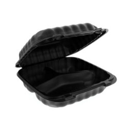 EarthChoice MFPP Black Clamshell Hinged Microwavable 3 Compartment Container 8 in x 8 in x 3 in YCNB08030000