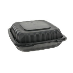 EarthChoice MFPP Black Clamshell Hinged Microwavable 3 Compartment Container 9 in x 9 in x 3 in YCNB09030000