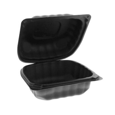 EarthChoice MFPP Black Clamshell Hinged Microwavable Container 6 in x 6 in x 3 in YCNB06000000