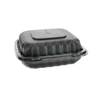 EarthChoice MFPP Black Clamshell Hinged Microwavable Container 8 in x 8 in x 3 in YCNB08010000