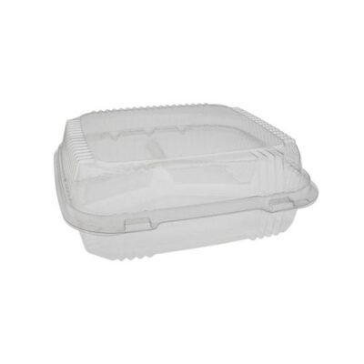 EarthChoice PLA Clear Clamshell Hinged 3 Compartment Container 8 in x 8 in x 3 in YLI81123