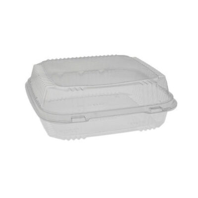 EarthChoice PLA Clear Clamshell Hinged Container 8 in x 8 in x 3 in YLI811200000