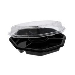 EarthChoice rPET Black Octagon Hinged Lid 4 Compartment Container 32 oz 13173