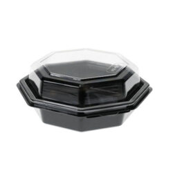 EarthChoice rPET Black Octagon Hinged Lid Container 16 oz 12096