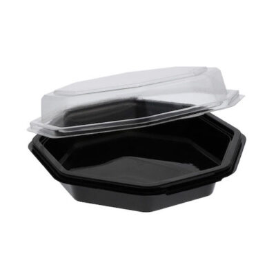 EarthChoice rPET Black Octagon Hinged Lid Container 22 oz 12094