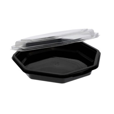 EarthChoice rPET Black Octagon Hinged Lid Container 30 oz 13223