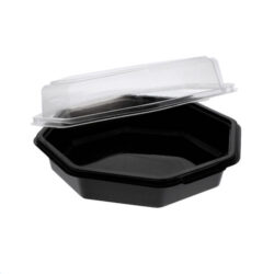 EarthChoice rPET Black Octagon Hinged Lid Container 44 oz 12091