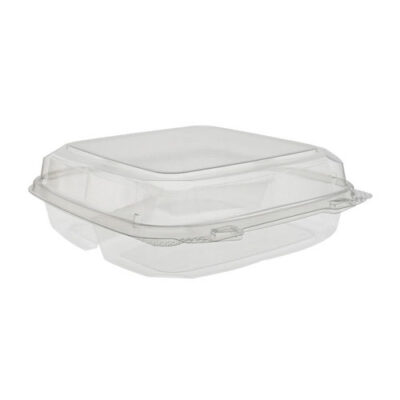 EarthChoice rPET Clear Clamshell Hinged 3 Compartment Container 9 in x 9 in x 3 in 0CASH11130000