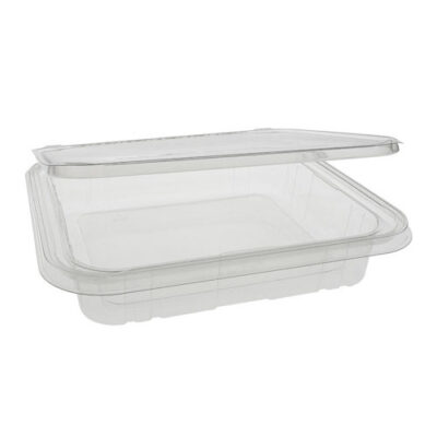 EarthChoice rPET Clear Clamshell Hinged Tamper Evident Deli Container 35 oz 8 in x 8 in TEHL8X835S