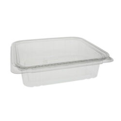EarthChoice rPET Clear Clamshell Hinged Tamper Evident Deli Container 48 oz 8 in x 8 in TEHL8X848