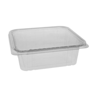 EarthChoice rPET Clear Clamshell Hinged Tamper Evident Deli Container 64 oz 8 in x 8 in TEHL8X864