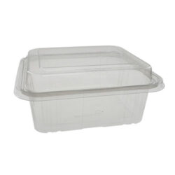 EarthChoice rPET Clear Clamshell Hinged Tamper Evident Dome Lid Deli Container 64 oz 8 in x 8 in TEHL8X864DOME