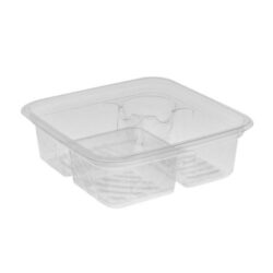 EarthChoice rPET Clear Square 3 Compartment Dip Cup Container 32 oz 6 in Y6SD17DP3CJ