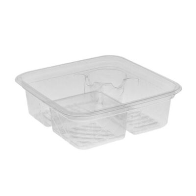 EarthChoice rPET Clear Square 3 Compartment Dip Cup Container 32 oz 6 in Y6SD17DP3CJ