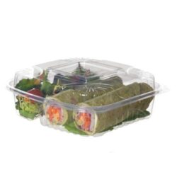 Eco Products PLA Clear Clamshell Hinged 3 Compartment Container 8 in x 8 in x 3 in EP-LC83