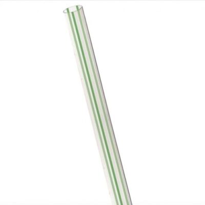 Eco Products PLA Clear Green Stripe Straw Unwrapped 7.75 in EP-ST710-GS