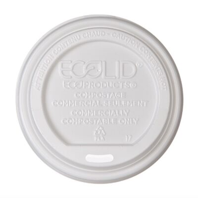 Eco Products PLA White Flat Lid for Hot Cup 10-20 oz EP-ECOLID-W