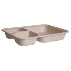 Eco Products Sugarcane Kraft 3 Compartment Nacho Tray 6 in x 8 in x 1.25 in EP-SCRC863B