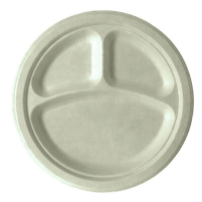 Eco Products Sugarcane Kraft Round 3 Compartment Plate 10 in EP-NP007