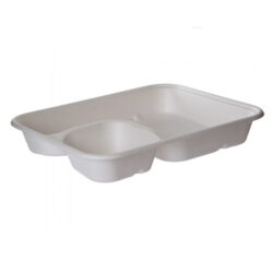 Eco Products Sugarcane White 2 Compartment Nacho Tray 6 in x 8 in x 1.25 in EP-SCRC862