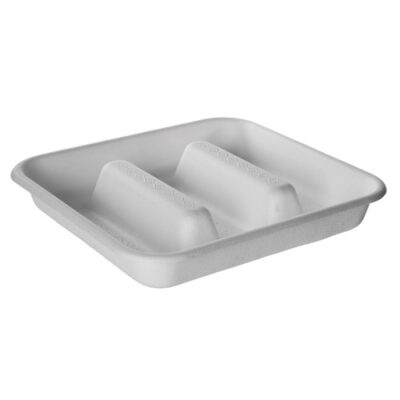 Eco Products Sugarcane White 3 Compartment Taco Tray 7 in x 7 in x 1.25 in EP-SCS73