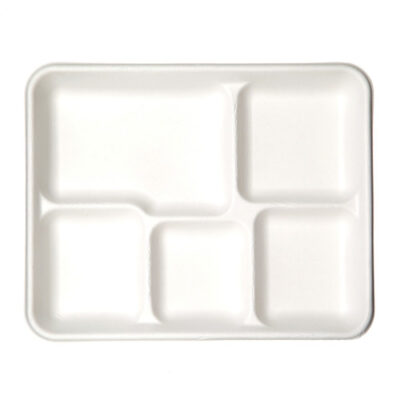 Eco Products Sugarcane White 5 Compartment Tray 10 in x 8 in x 1 in EP-PT5