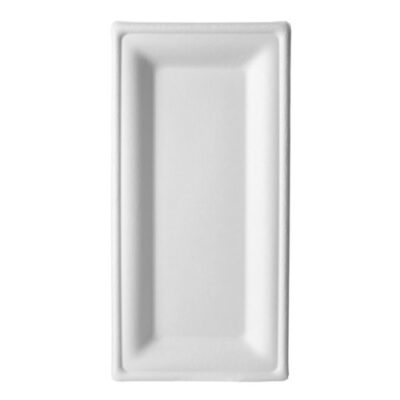 Eco Products Sugarcane White Rectangular Plate 10 in x 5 in EP-P024