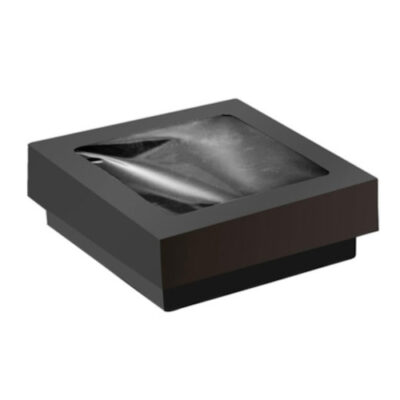 PacknWood Paper Black Window Lid Bakeable Kray Box 12 oz 3.9 in x 3.9 in x 1.6 in 210KRAYBAK115