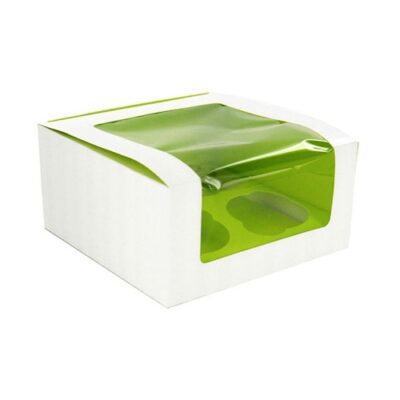 PacknWood Paper Green Window 4 Cupcake Box 6.7 in x 6.7 in x 3.3 in 209BCKF4