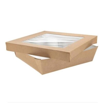 PacknWood Paper Kraft Window Lid Kray Box 60 oz 7.1 in x 7.1 in x 2 in 210KRAYB195