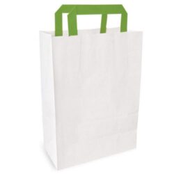 PacknWood Paper White Bag Green Handle 10.3 in x 6.6 in x 11 in 210CAB2518W