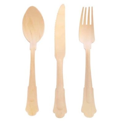 PacknWood Wood Elegant Cutlery Kit 3 Piece Fork Knife Spoon 8.5 in 210WRENK24