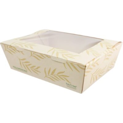 World Centric 3 Paper NoTree Container with PLA Window - 65 oz - 8.7 x 6.4 x 2.5 - TO-NT-3W