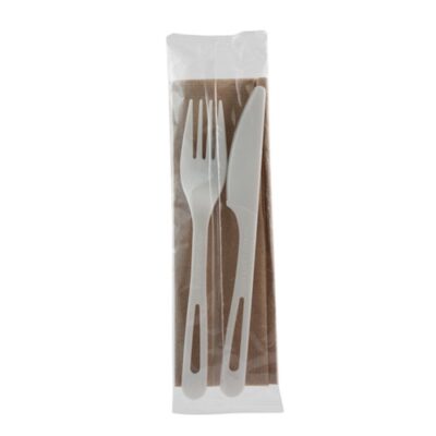 World Centric Cutlery Kit TPLA 3 Piece Wrapped Fork Knife Napkin 6 in AS-PS-FKN