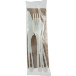 World Centric Cutlery Kit TPLA 4 Piece Wrapped Fork Knife Spoon Napkin 6 in AS-PS-TN