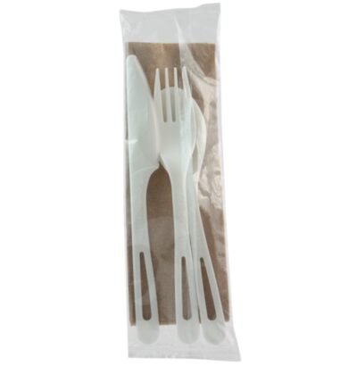 World Centric Cutlery Kit TPLA 4 Piece Wrapped Fork Knife Spoon Napkin 6 in AS-PS-TN
