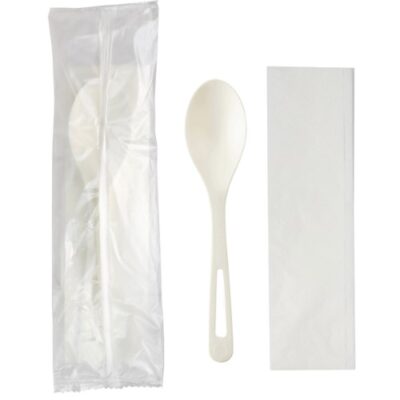 World Centric TPLA White Cutlery Kit 2 Piece Wrapped - S